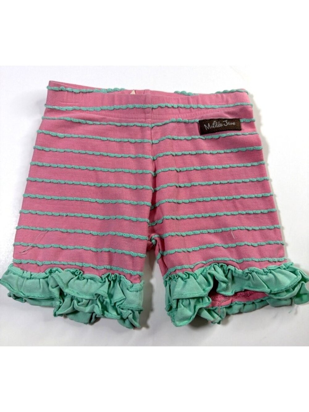 Matilda Jane Adventure Begins Kickball Shorties Pink Striped Girls Ruffle Shorts